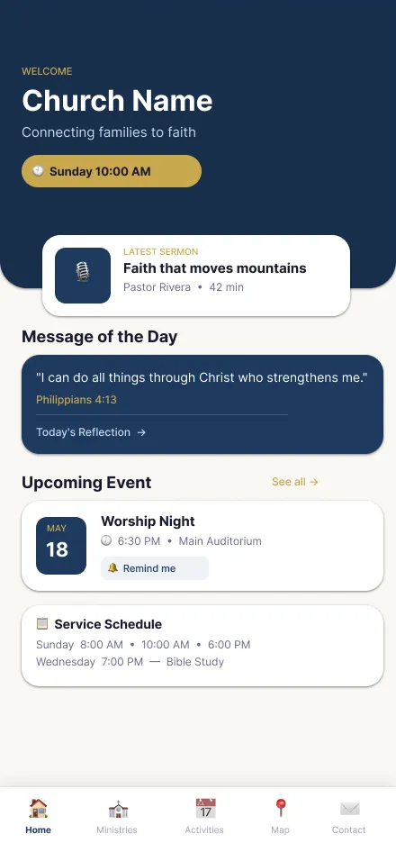 Church App home screen