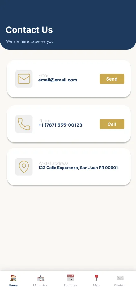 Church App contact screen